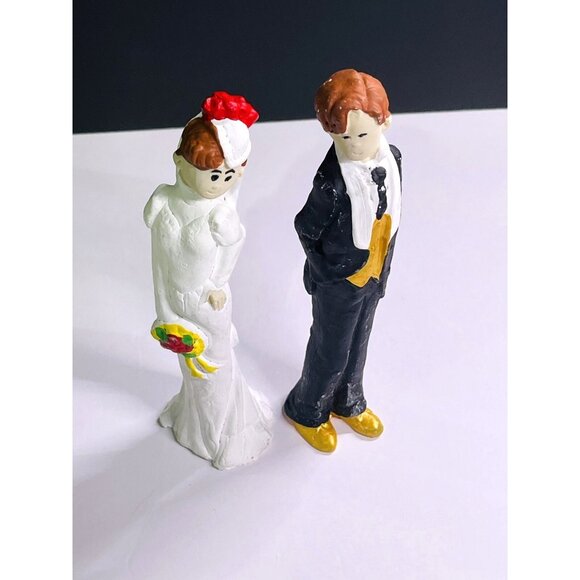 Vintage Bride & Groom Figurines 6" Hand-Painted Ceramic Wedding Cake Topper Coll - Picture 7 of 8